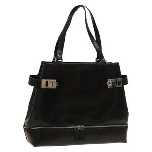 Salvatore Ferragamo Gancini Tote Bag Leather Black Silver
